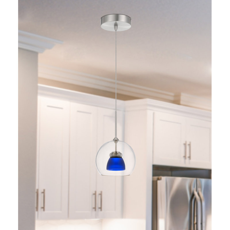 Luminaire suspendu géométrique à 1 lumière Lamanna, Transparent / bleu givré