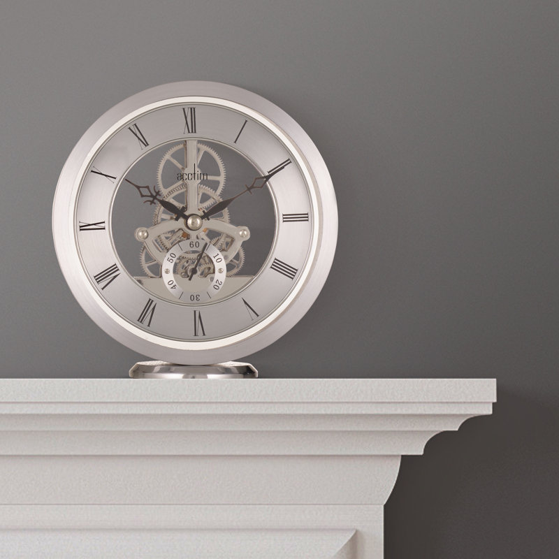 Acctim Millenden Mantel Clock Quartz Polished Metal Floating Effect Glass Front, Silver