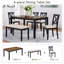 Ensemble de salle à manger rectangulaire 6 pièces avec banc, noir foncé et chêne deux tons, style maison de campagne pour la cuisine ou la salle à manger