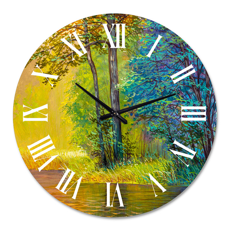Horloge murale colorée Happy Trees pendant Sunsrise VI, Surdimensionné