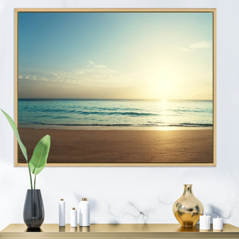 " Sunset On Seychelles Beach ", Maple Floater Framed, 30" H x 40" W x 1.5" D