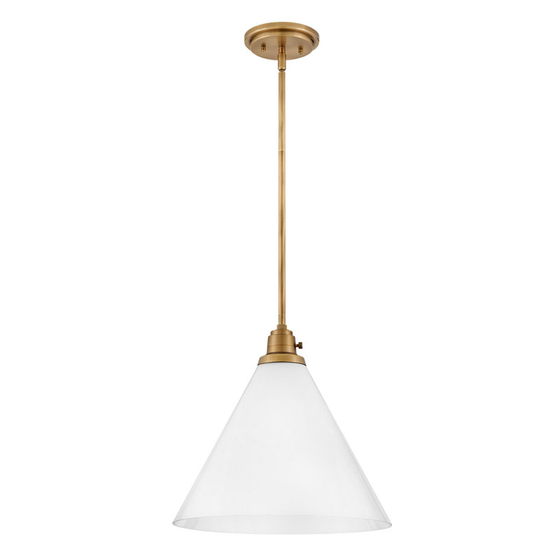 Arti 15-in Pendant Light with On/Off switch, Heritage Brass/Cased Opal Glass