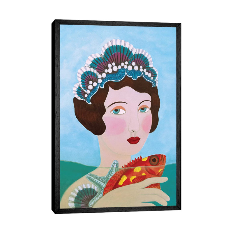Woman And Seashells by Sally B - Gallery-Wrapped Canvas Giclée on Canvas, Black Framed, 66.04 cm H x 45.72 cm W