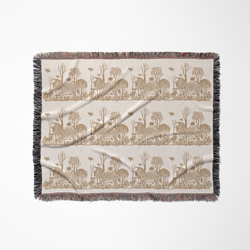 Jeté en mélange de coton Zia Zebra, L 60 po x l 50 po, Beige / Blanc cassé