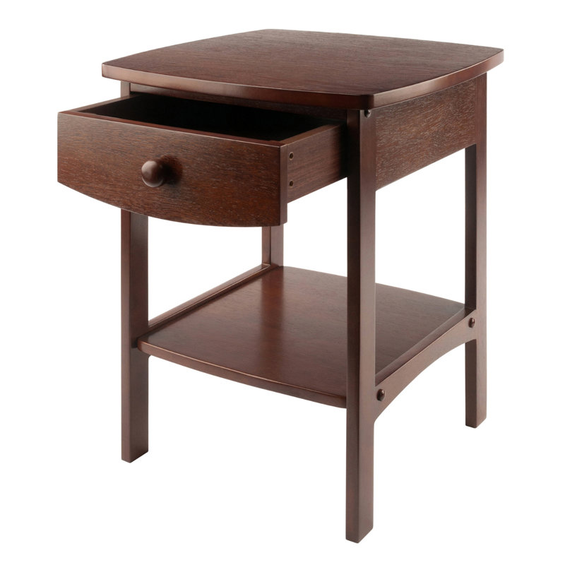 Table de chevet à 1 tiroir avec finition noyer avec tablette H 21,6 po x l 17,7 po x P 17,7 po, Noyer antique