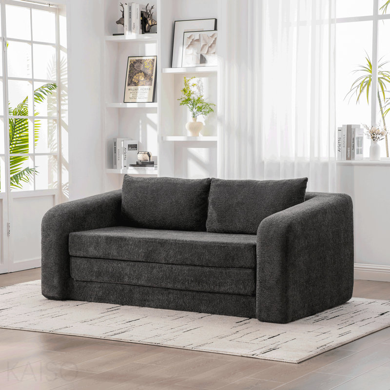 Canapé-lit escamotable pliable 71 po 2-en-1 avec accoudoirs et coussins de dossier, canapé-lit convertible en chenille désossée avec matelas en nuage, canapé-lit pour salon, chambre d'amis, dortoir, gris