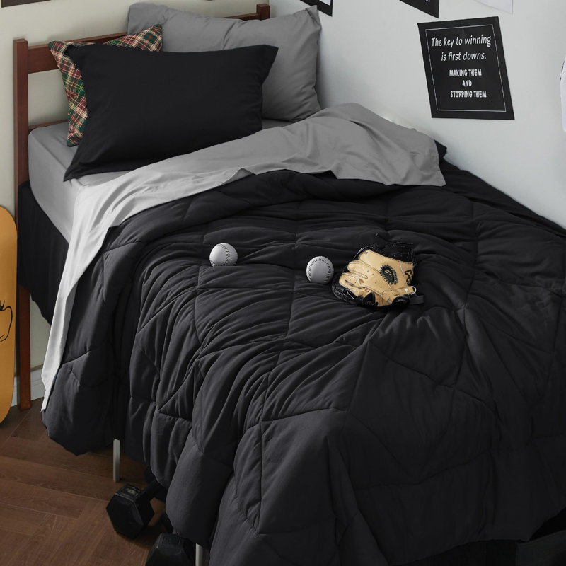 Best Seller Bedsure Comforter Set Reversible Bedding for All Seasons-89GSM, Twin XL Comforter + 2 Additional Pieces, Black