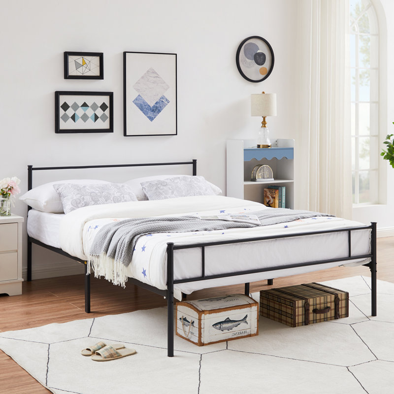 Queen Size Bed Frame, Heavy Duty Metal Bed Frame with Headboard & Footboard, Storage Space Platform Bed No Box Spring Need