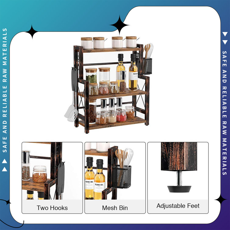 17 Stories Free-standing Wood Spice Rack with Adjustable Racks