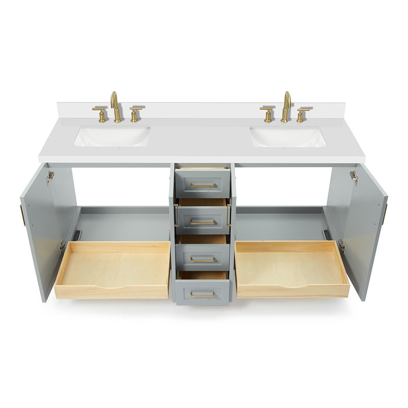 73 IN.  Single Bathroom Vanity, Gray, Rectangular,  White Quartz