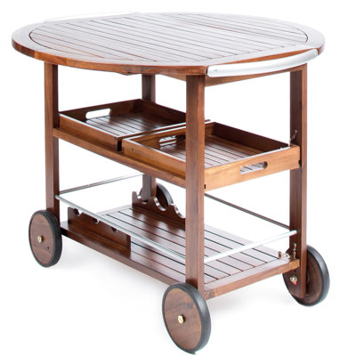 Outdoor Entertaining Bar Cart With Lockable Wheels And Removable Trays Wood Aluminum For Events, Easy To Assemble