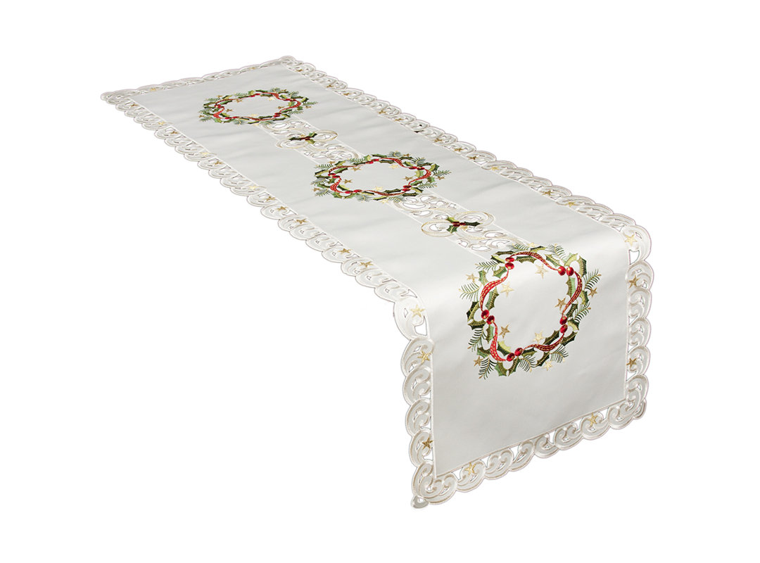 Wangaratta Ribbon Wreath Embroidered Cutwork Christmas Table Runner Darby Home Co 