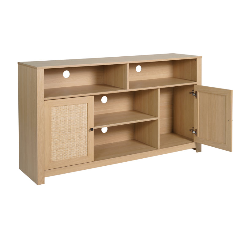 Mid-Century Modern Buffet Sideboard with 2 Soft Close Doors and Adjustable Center Shelf, Natural Wood
