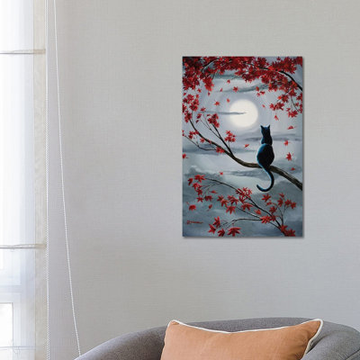 Black Cat In Silvery Moonlight by Laura Iverson - Painting on Canvas