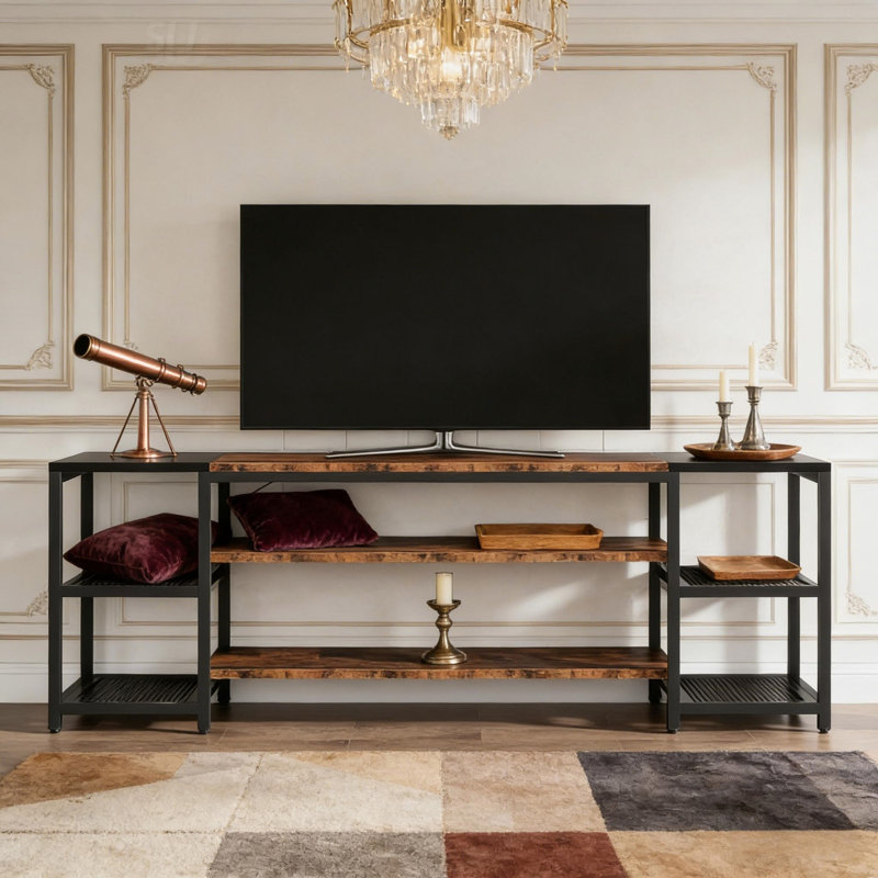 Industrial Media Entertainment Center With Spacious Storage And Unique Rustic Design For Large Tvs
