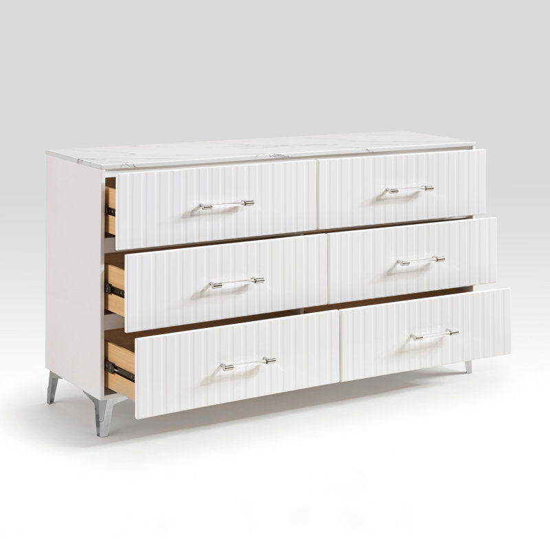 Commode de 6 tiroirs de rangement Glam White