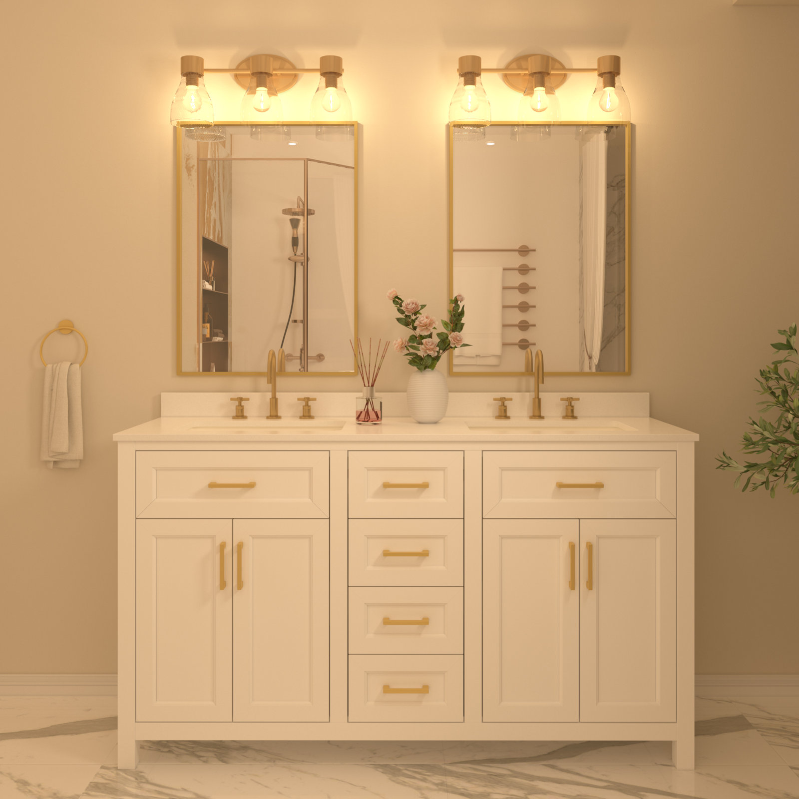 Jessa Dimmable Vanity Light, Brushed Brass, 3