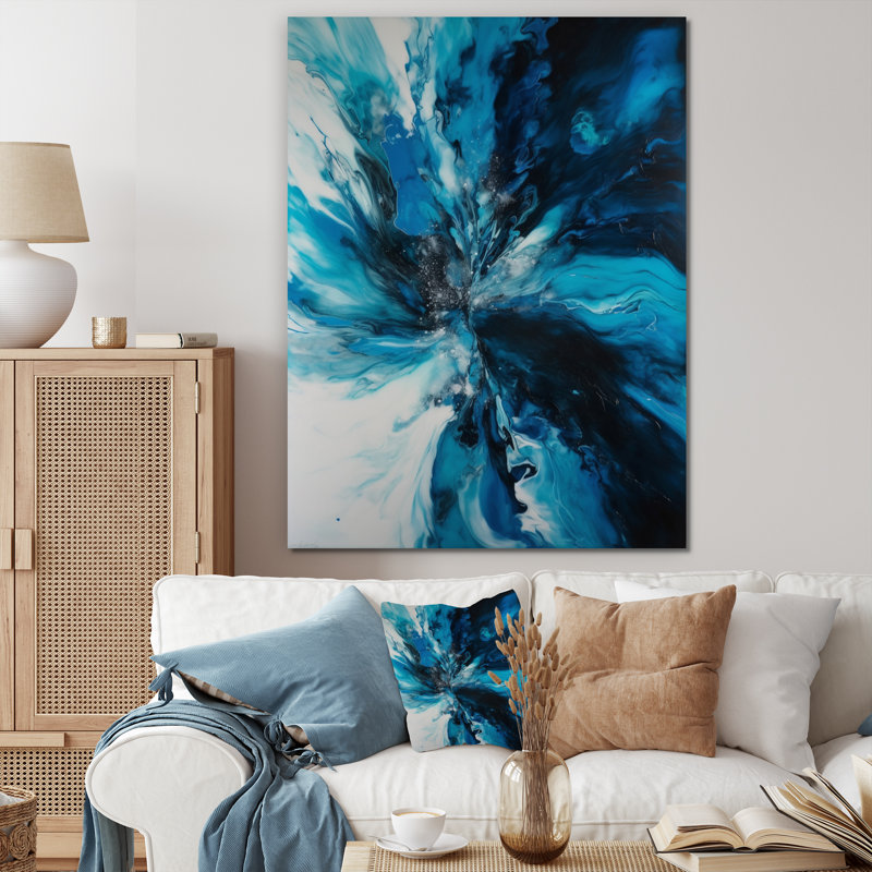 Marbre chromatique bleu et noir sur toile, H 32 po x l 24 po x P 1 po, Toile tendue