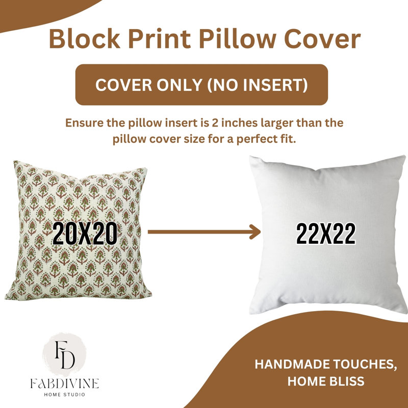 Housse de coussin Art Fab Fabine - Imprimés floraux sur lin doux, Vashundra, H 18 po x l 18 po, Beige brun, Carrée
