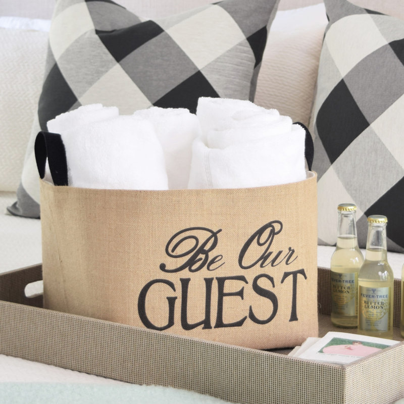 Panier de rangement en toile de jute «Be our invité»