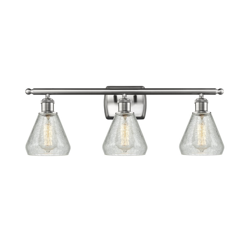 Berlin 3 - Light Dimmable Vanity Light, Clear Crackle, Brushed Satin Nickel, 6 Watt Vinage LED Bulb