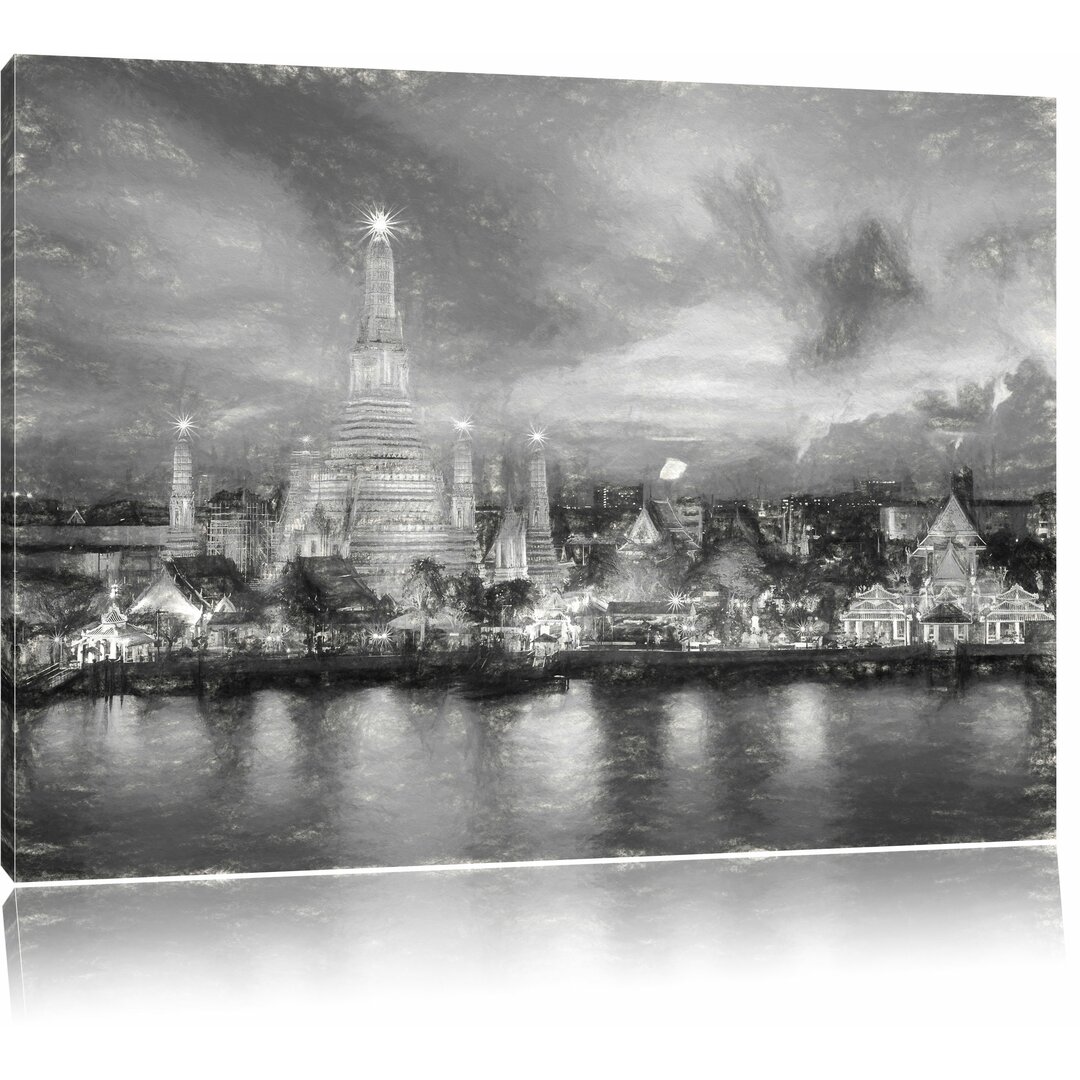 Leinwandbild "Wat Arun Nachtansicht des Tempels in Bangkok, Thailand", Grafikdruck