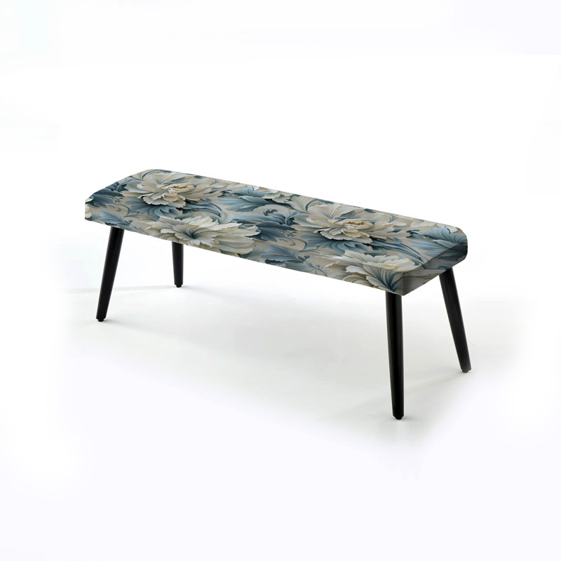 Petal Symphony Blue Damask Harmony I - Banc rembourré damassé noir
