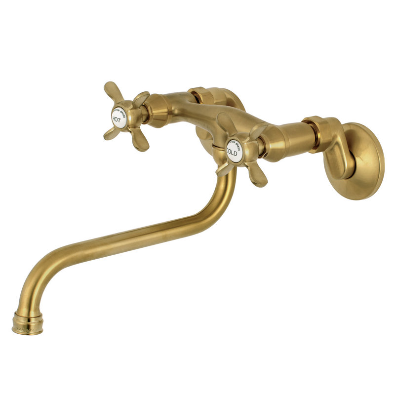 Kingston Brass Essex Two-Handle 2-Hole Wall Mount Bathroom Faucet, Satin Brass