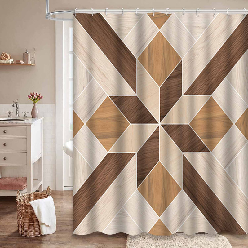 Rideau de douche géométrique en bois avec 12 crochets Vintage Ornament, L 72 po x l 78 po