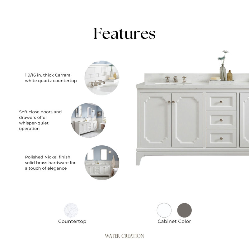 Queen 60" Double Bathroom Vanity Set with Mirror, Pure White