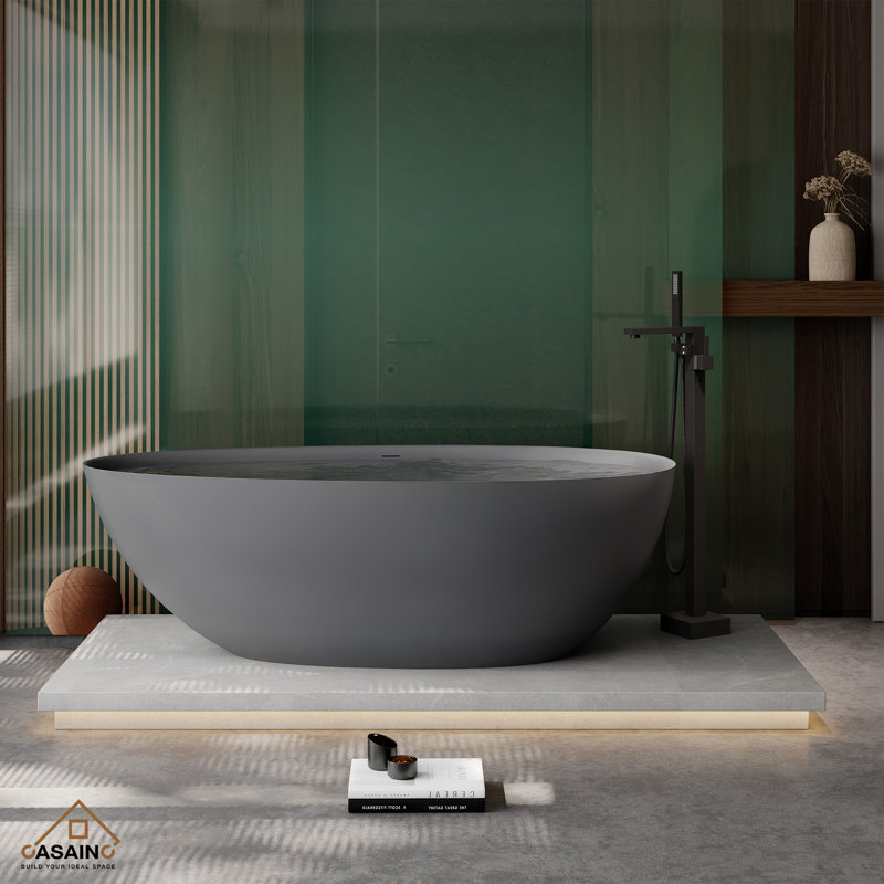 Hudson 67'' Freestanding Soaking Solid Surface Bathtub, Matte Gray
