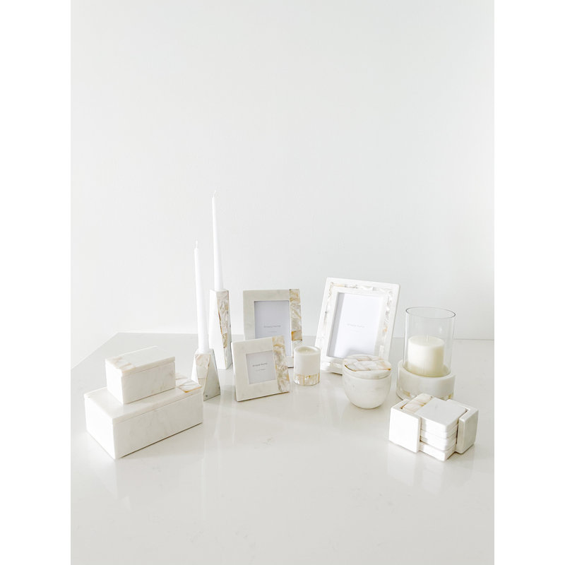 Mother Of Pearl Marble Hurricane Candle Holder