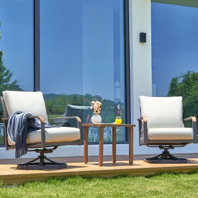 3-Piece Modern Outdoor Conversation Set with Swivel Rocking Chairs and Coffee Table, Featuring 6" Thick Cushions