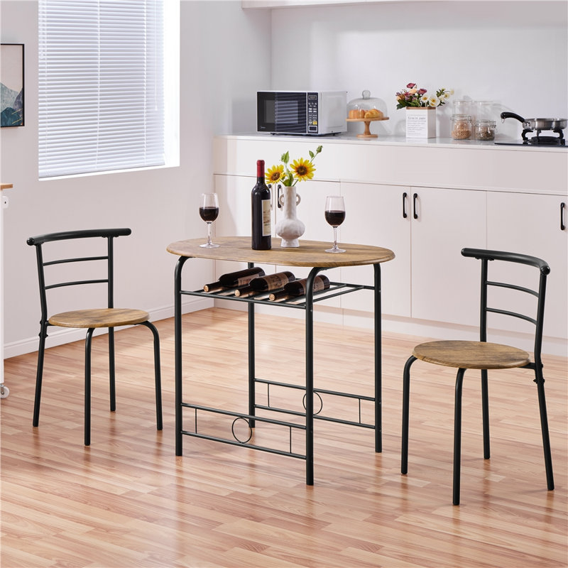 2 - Person Dining Set, Brown/Black, 90 cm L × 53 cm W × 75.5 cm H