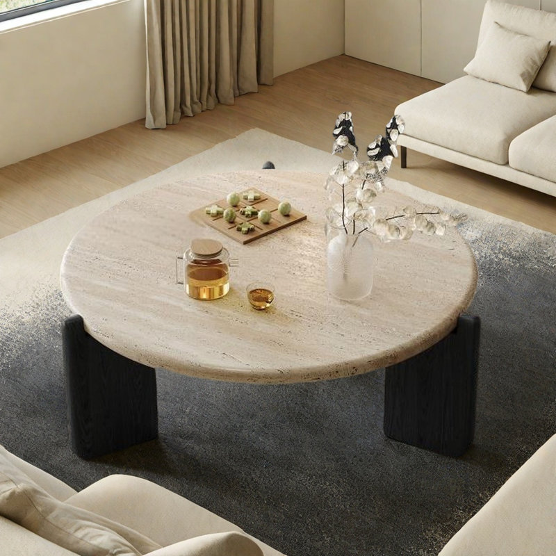 Table basse ronde en bois massif de style ancien, H 13,8 po x L 39,4 po x l 39,4 po, Noir