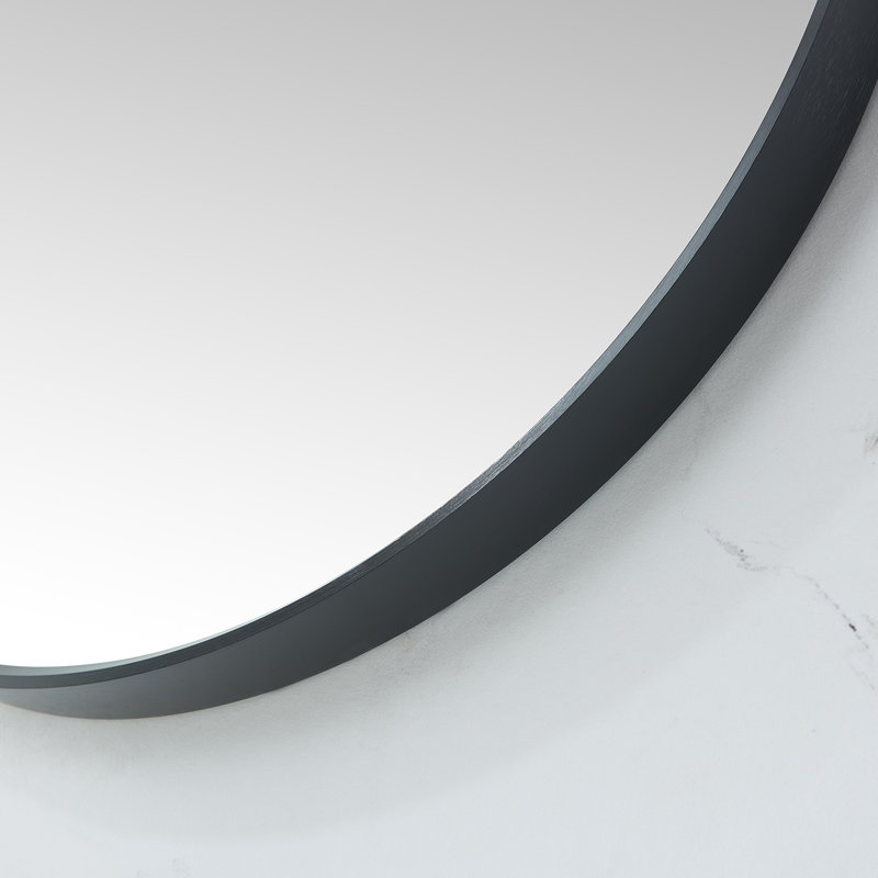 Kaliea Metal Flat Wall Mirror, Brushed Black , 35.4'' x 35.4''