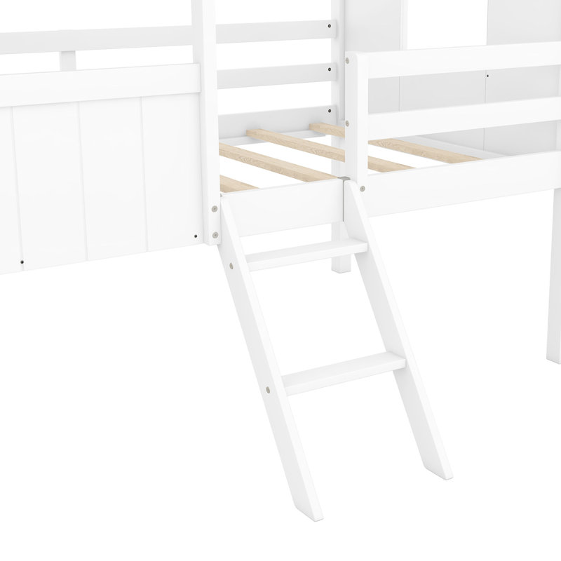 Lit mezzanine simple de taille simple avec fenêtres latérales - Structure de jeu en bois de pin blanc et gris