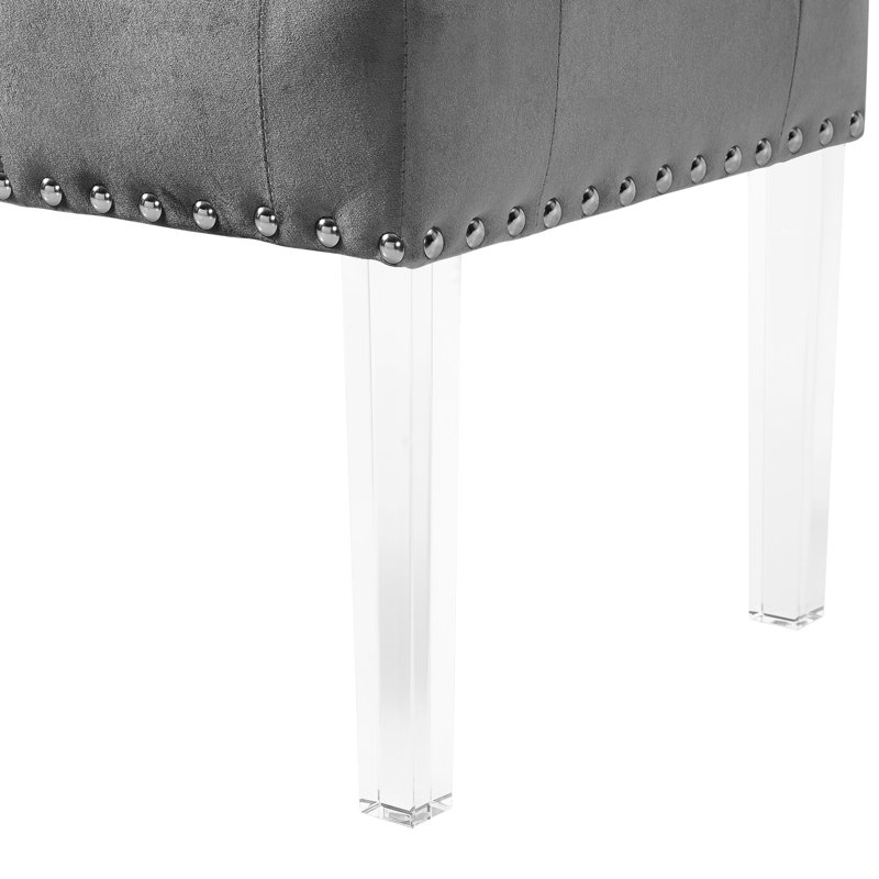 Banc rembourré en velours Macegan, Gris