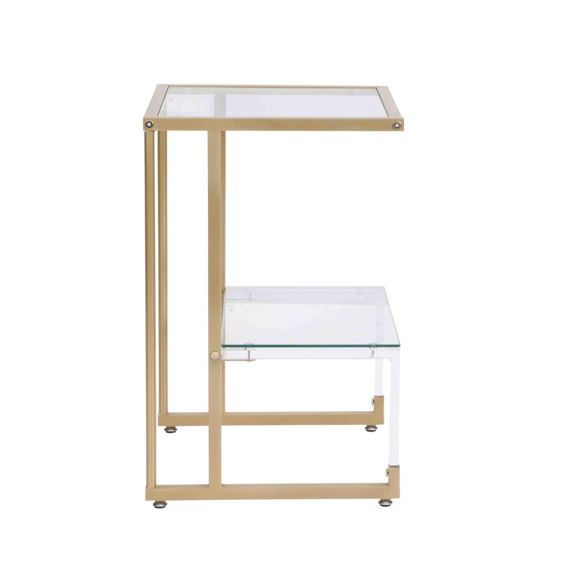 Table d'appoint, table de bout en verre acrylique à 2 niveaux pour le salon et la chambre à coucher