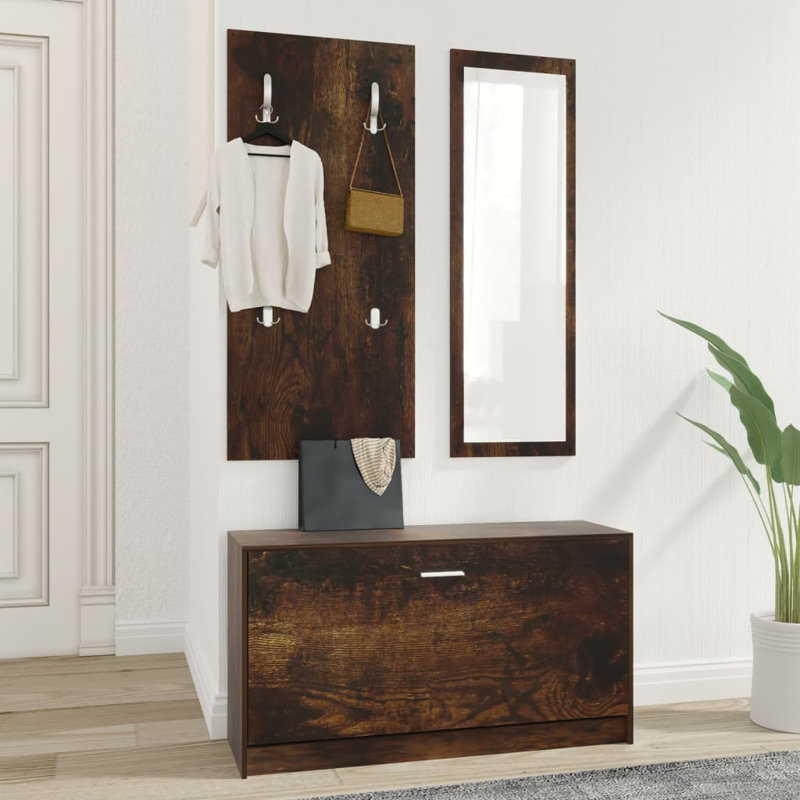 Hall Tree 203.2cm Wide with Shoe Storage, Rustic Brown