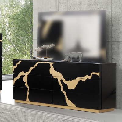 65.6" W Contemporary Dresser, Black/Gold
