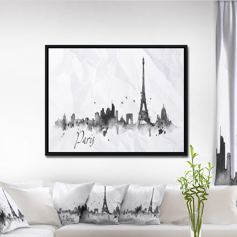 Paysage urbain «Paris with Eiffel Silhouette», peinture, H 30 po x l 40 po x P 1,5 po, Toile avec cadre flottant