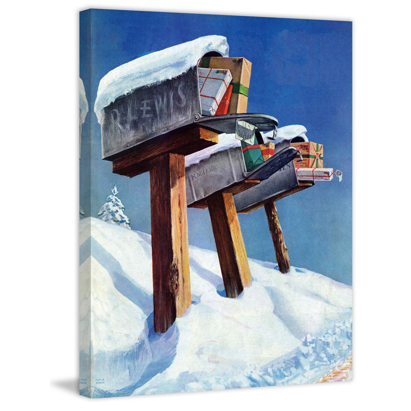 Mailboxes in Snow by Miriam Tana Hoban Phillips Print on Wrapped Canvas, 39" H x 30" W