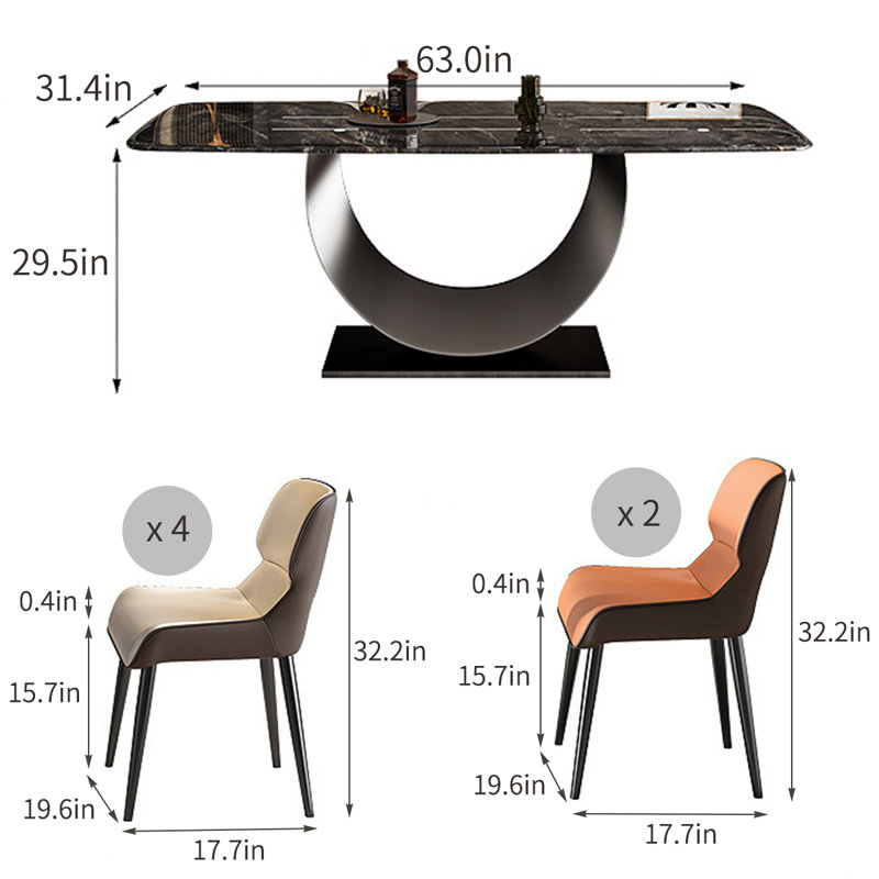 Ensemble de table de salle à manger moderne et luxueux, H 29,5 po x L 63 po x l 31,4 po, 7