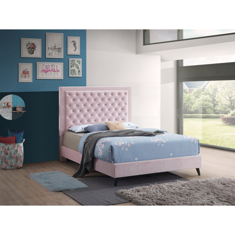 Janiya Upholstered Platform Bed, Pink, King