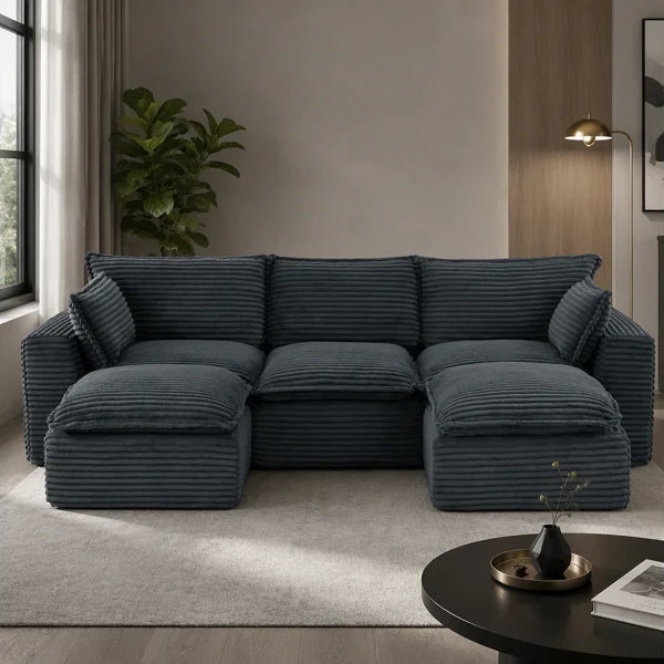 Canapé modulaire de 109,4 po, configurations en forme de U / en L / de canapé-lit / droit, velours côtelé adapté aux animaux de compagnie, aucun assemblage requis, modules légers