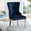 Chaises à oreilles 2 pièces Charndon en flanelle de couleur bleue - bouton avec base en bois massif et pieds élégants-121075368