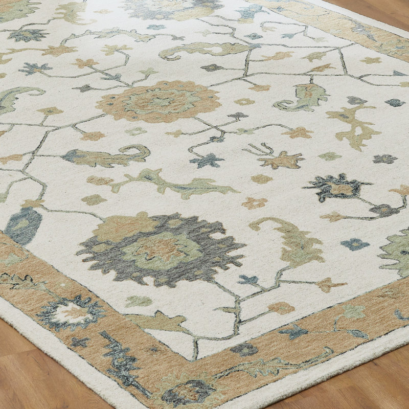 Sundara Botanique Warm Stone Multi Wool Hand-Tufted Area Rug, Rectangle 7'6" x 9'6", Ivory/Gold