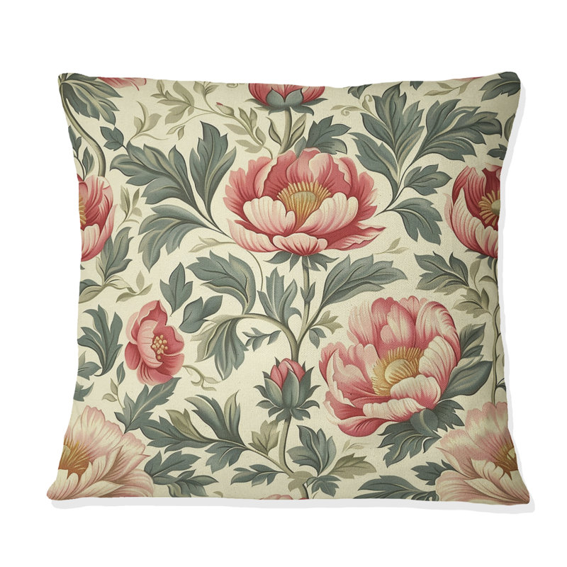 Coussin décoratif à motif floral rouge et vert Meadows II, H 18 po x l 18 po