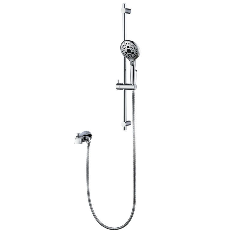 Bec de baignoire à inverseur tout en métal, douche à main à 6 réglages, barre coulissante réglable, chrome